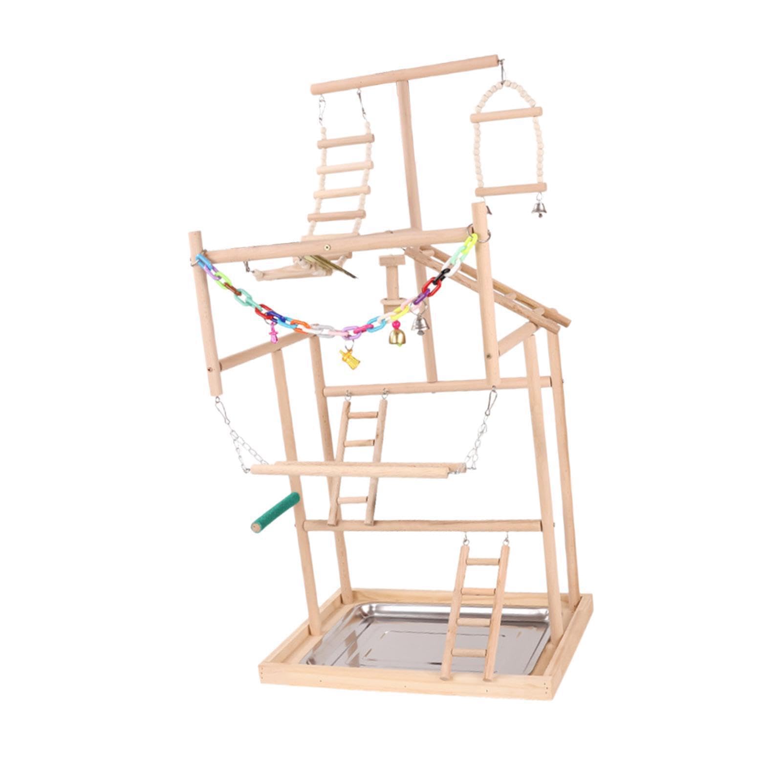 Puesto de Juego para pájaros, Percha de para Madera, Gimnasio con Escalera y Columpio para Escalar, Juguetes para Loros, Espacio de Aventura para Juegos, Ejercicio para