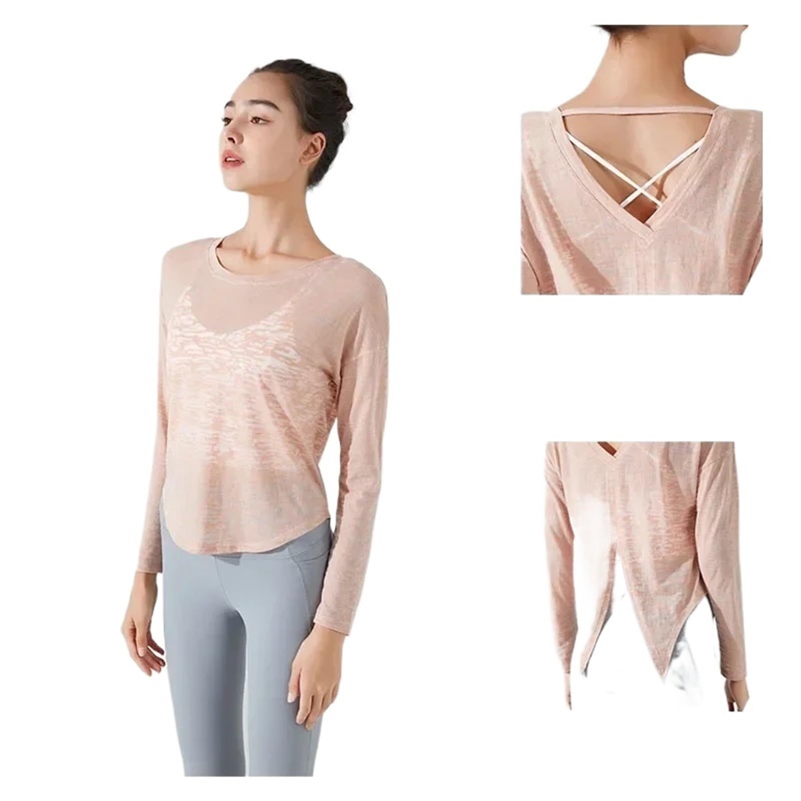 Top Yoga Donna Abbigliamento Sportivo Donna Palestra Yoga Trasparente Top Donna Camicetta Fitness a Maniche Lunghe for Pilates Camicie Sportive Larghe da Donna(Purple,L)