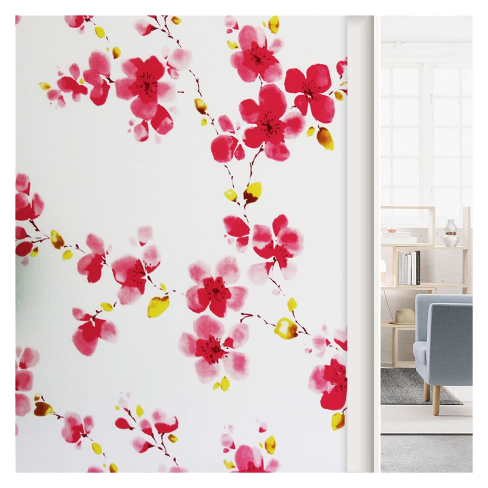 Privacy Film For Glass Windows,Stained Decorative Static Self Adhesive Sticker(Red,90x500cm)
