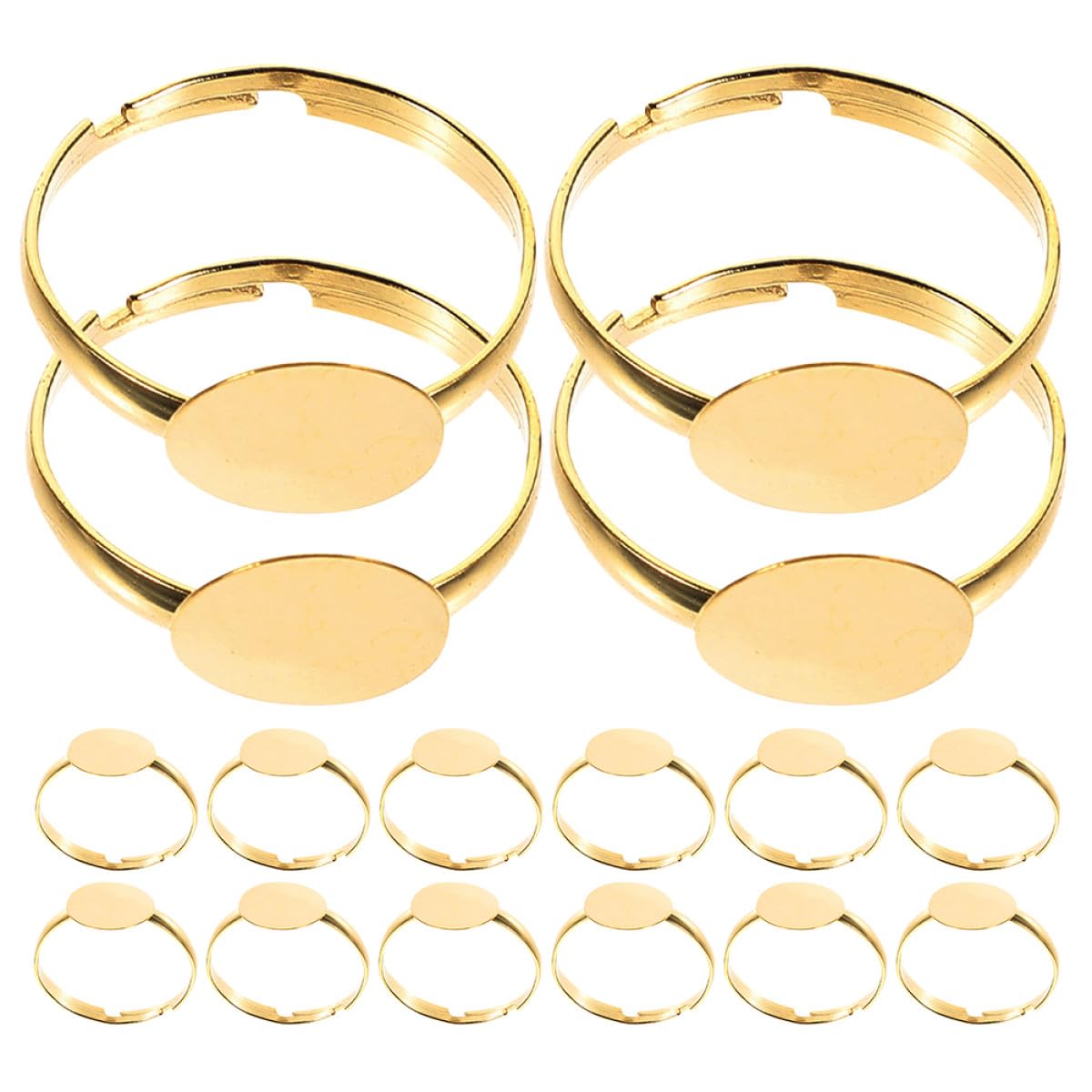 Bases para anillos ajustables doradas, 50 piezas perfectas para crear bisutería y alianzas