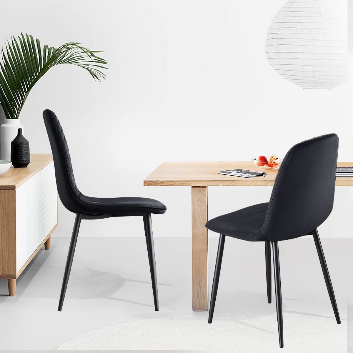 JaHECOME Set van 4 fluwelen eetkamerstoelen, met ademende stof en