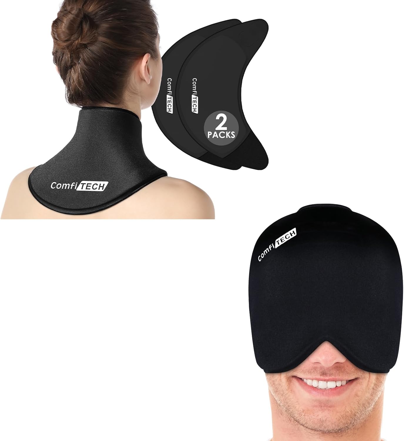 Comfitech Large Migraine Ice Head Wrap, Headache Relief Hat, Neck Ice Pack Wrap Gel,2 Packs, Ice Pack for Neck for Cervical Pain Relief