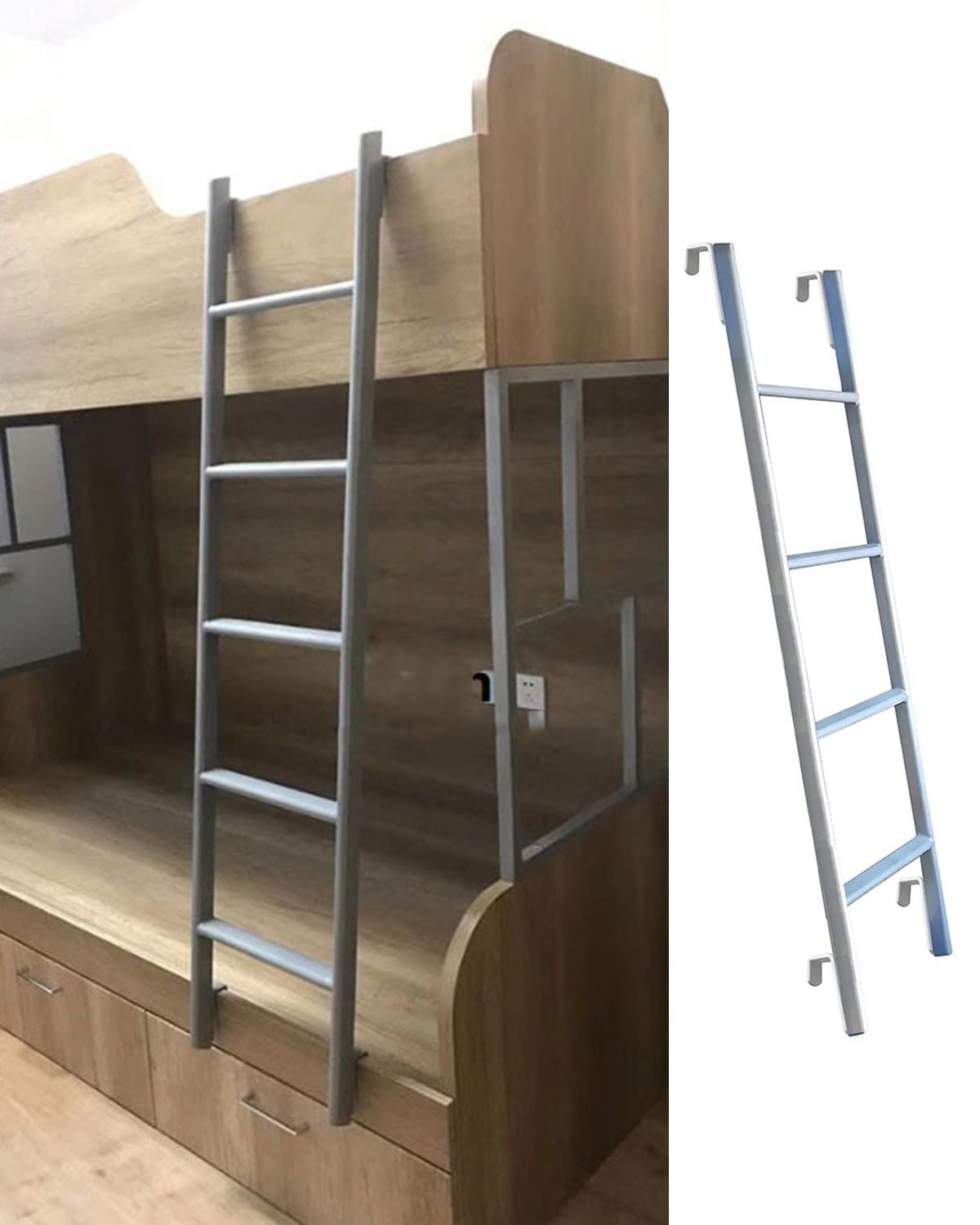 Bunk Bed Ladder Hook-on Twin Bed, Universal Heavy Duty Step Ladder - 4/5 Steps, Loft Home Attic Stairs RV, Load 330Lbs (Size: 116cm/45")