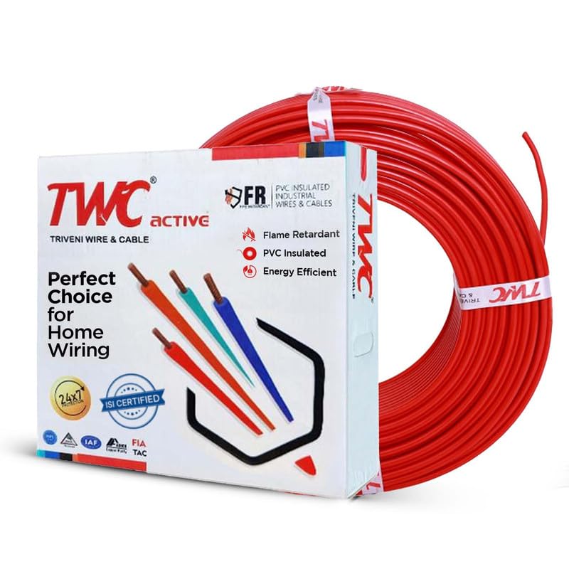 Image of TWC Active Red 10 SQMM 90 METER | Copper Wire | HRFR (Heat Resistant Flame Retardant) Lead-Free Cable | Low Smoke Halogen-Free Wire for Home & Industrial Electrical Wiring