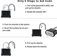 Vista 4 de Candado con combinación Candado de combinación de 4 dígitos resistente - Candado de combinación al aire libre impermeable de 26.5mm para valla al