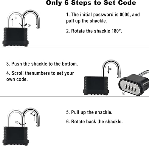 Miniatura 4 de Candado con combinación  Candado de combinación de 4 dígitos resistente - Candado de combinación al aire libre impermeable de 26.5mm para valla al