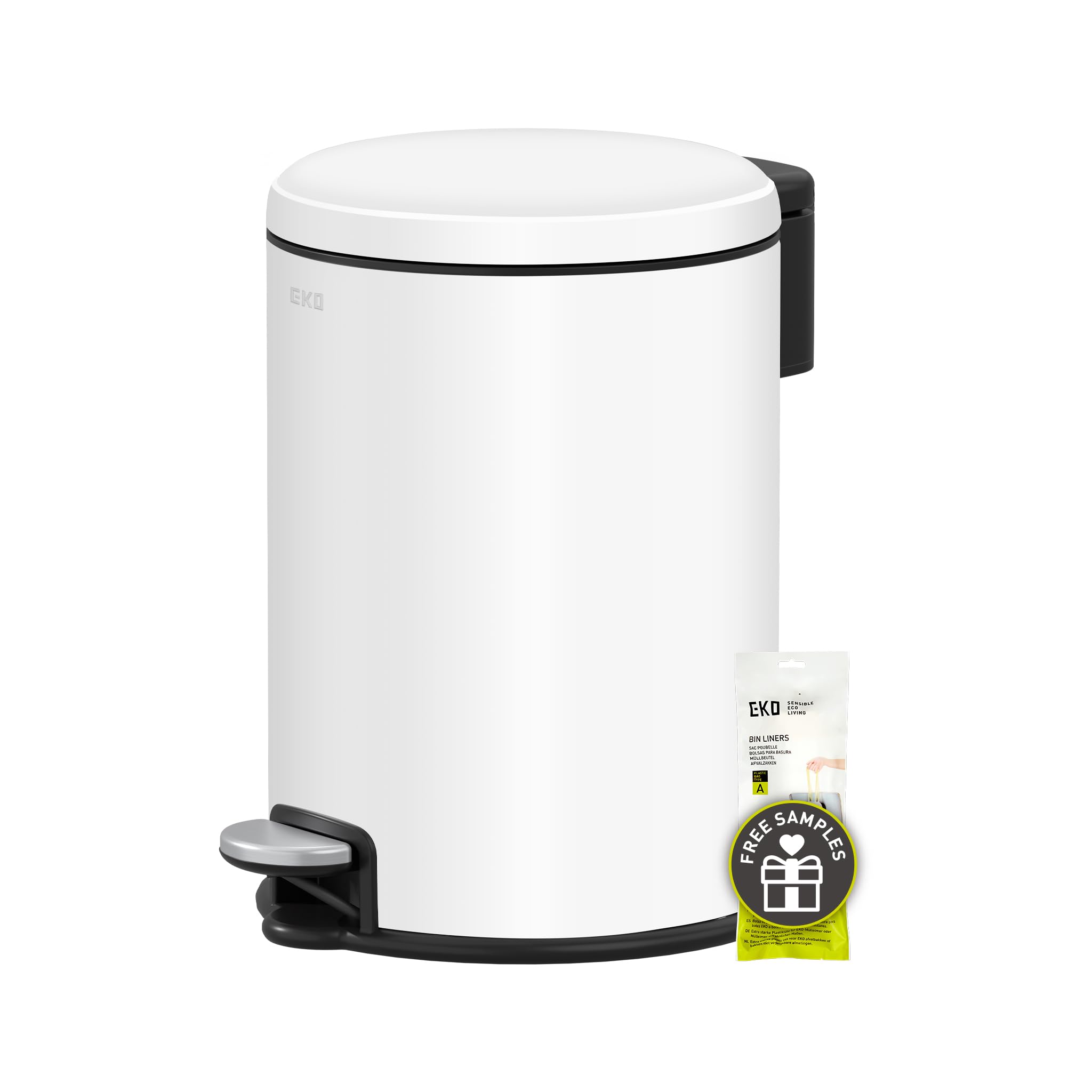 EKO Serene Step Bin, 3L Round Small Bin with Removable Inner Liner for Bedroom &
