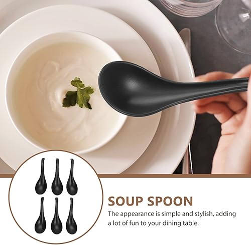 Miniatura 4 de Hemoton 6 cucharas de sopa de melamina de ramen, mango largo, color negro, ideal para el hogar, restaurante, hotel, 6.29 x 1.96 x 0.78 pulgadas