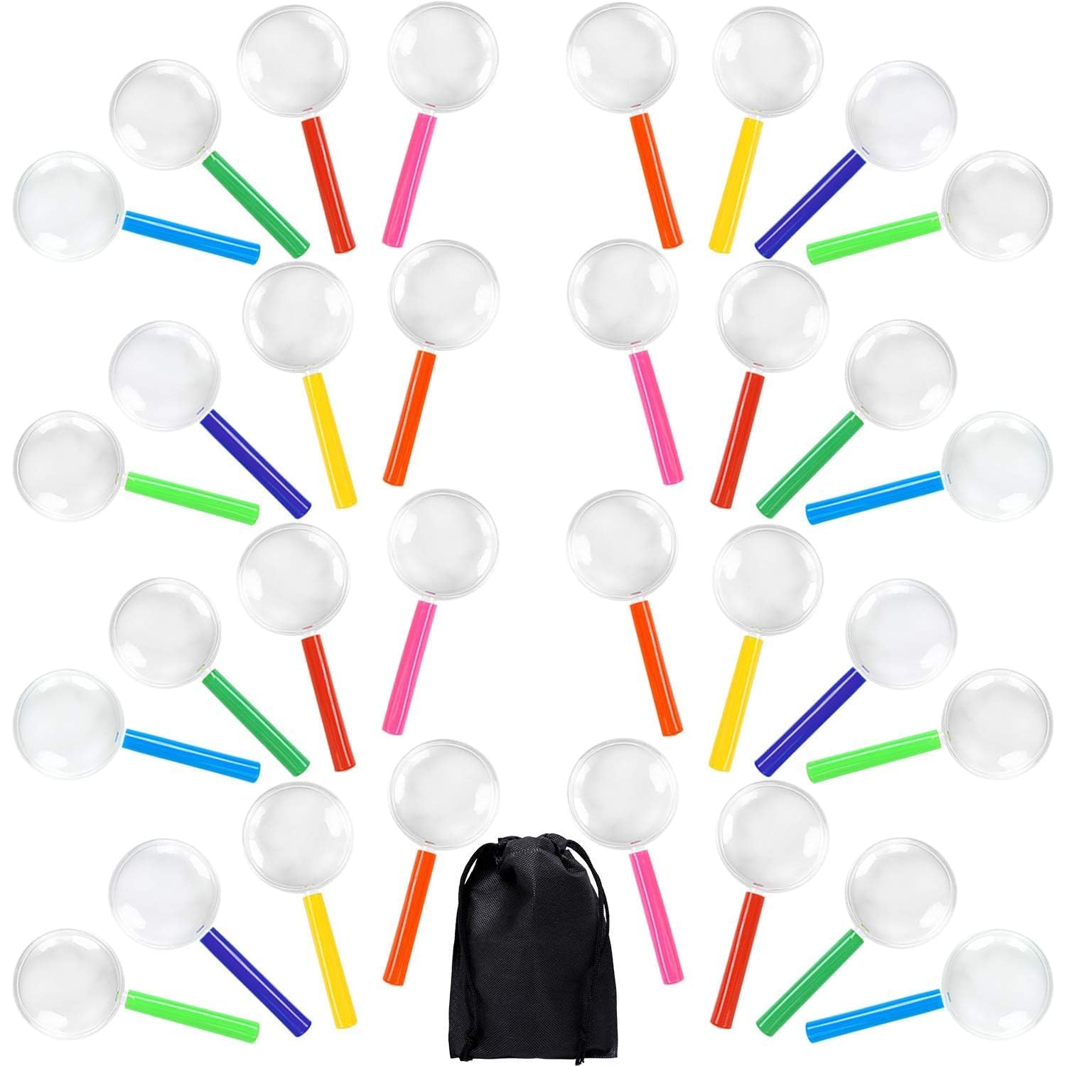 Elcoho 16 Pack Magnifying Glasses Plastic Colorful Magnifying Glasses for Party Favors Educational Toys with Storage Bag, 8 Colors