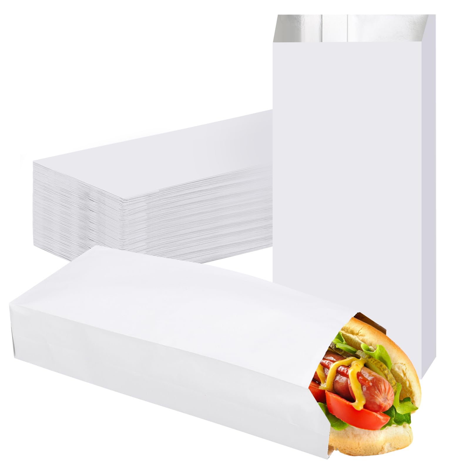 EUSOAR Aluminum Foil Hot Dog Bags, 100pcs 3.5"x9.5"x1.6" White Grease Resistant Bag Pouch, Disposable Food Storage Wrappers Foil Bags for Hot Food, Fast Food, Bakery Cookies, Snack