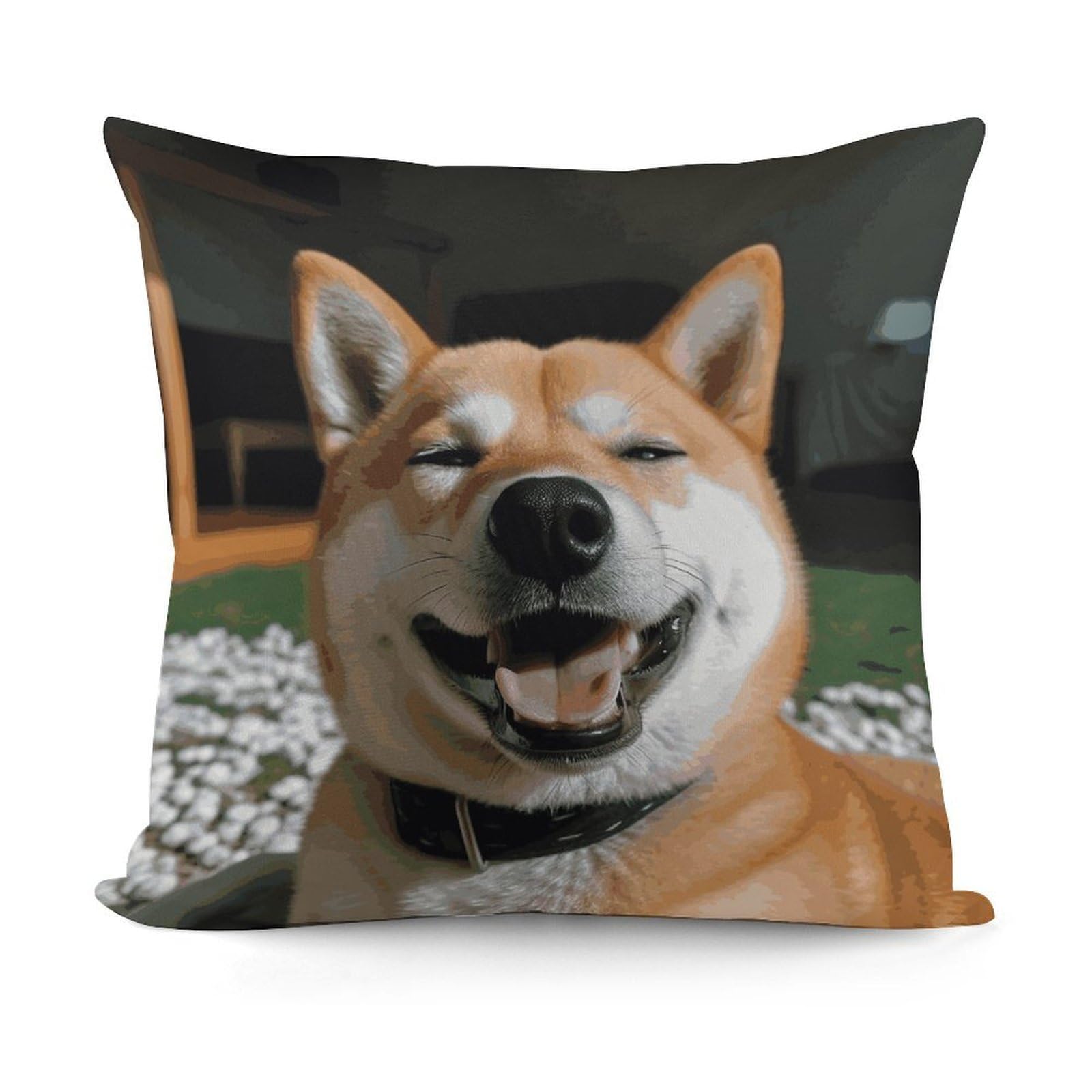 Adfgyerh Style Shiba Inu Smile Tongue Out Decorative Pillow Covers, Throw Pillow Covers Soft For All Seasons, Pillowcases For Couch Living Room Sofa Bedroom 18X18 Inch