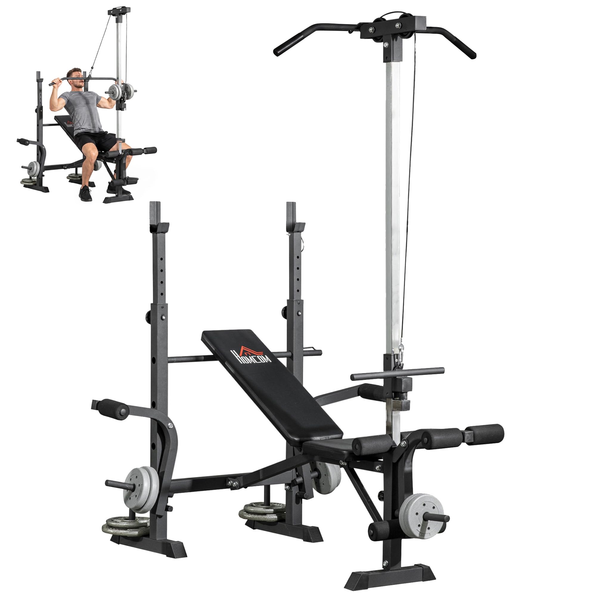 HOMCOM Adjustable Weight Bench Incline Bench Press Set | Squat Rack, Leg Developer, Butterfly, Weight Storage
