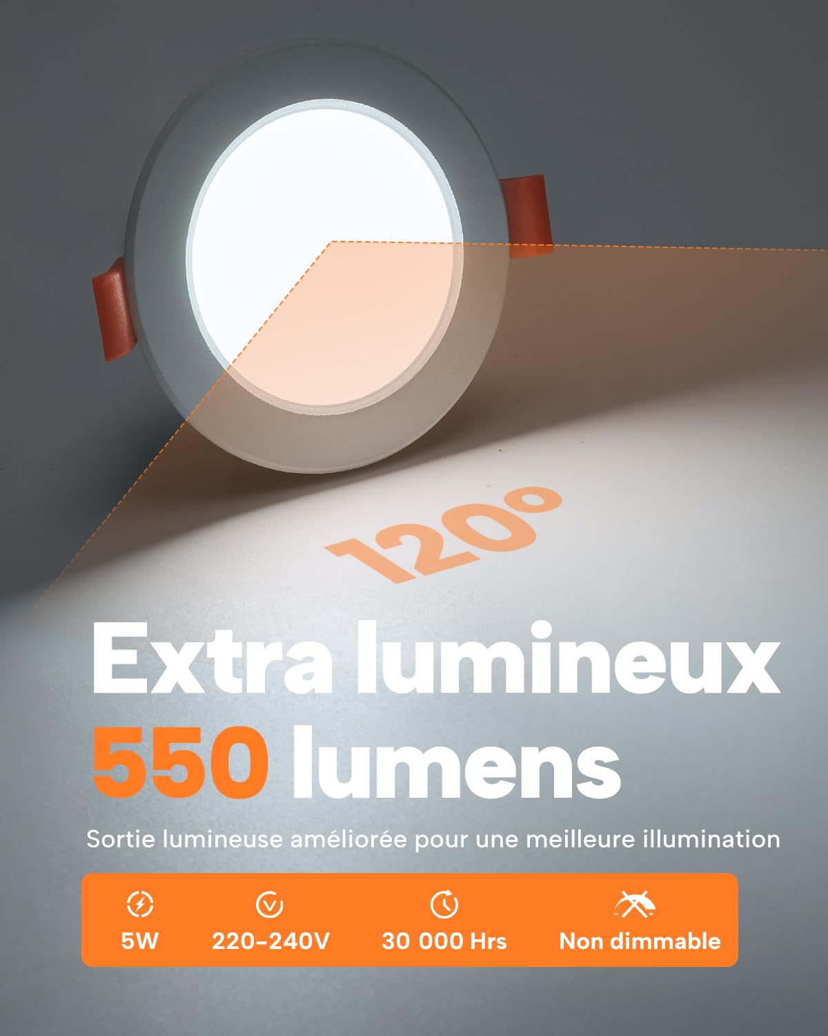 Tomosu Lot de 12 5CCT Spot Led Encastrable 68mm, 5W 550LM Spot Extra Plat IP44 Spots Encastrés Salle de Bain, 220V Spots de Plafond Blanc Chaud Blanc Neutre Blanc Froid, Trou Ø68-80mm, Non Dimmable