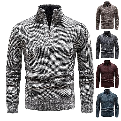Men's Pullover Sweaters Knit Textured Long Sleeve Sweaters Turtle-Neck Quarter Zip Slim Tops Winter Trendy Plain Tops2