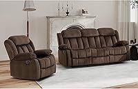 Vista 1 de EBELLO - Juego de sofá reclinable manual, sofá reclinable clásico con brazos y respaldo acolchados, incluye 1 silla reclinable y 1 sofá de 3 Marrón