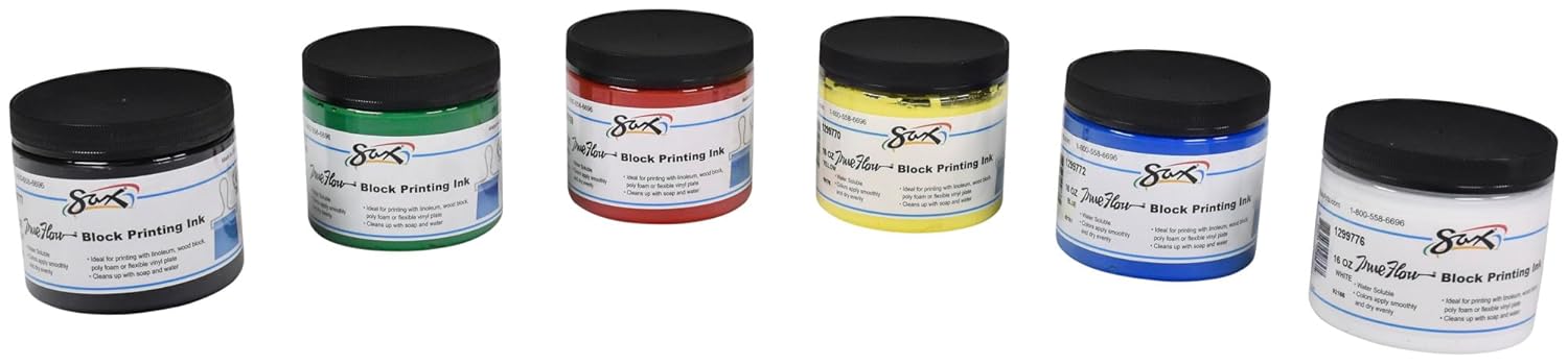 Sax True Flow Block Printing Ink - 16 Ounces - Assorted Colors - 1299780, Pint, Set of 6