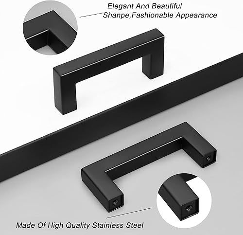 Miniatura 5 de Probrico - Tiradores cuadrados de acero inoxidable para puerta de armario o cajón, color negro, 0.5pulgadas de ancho, Negro