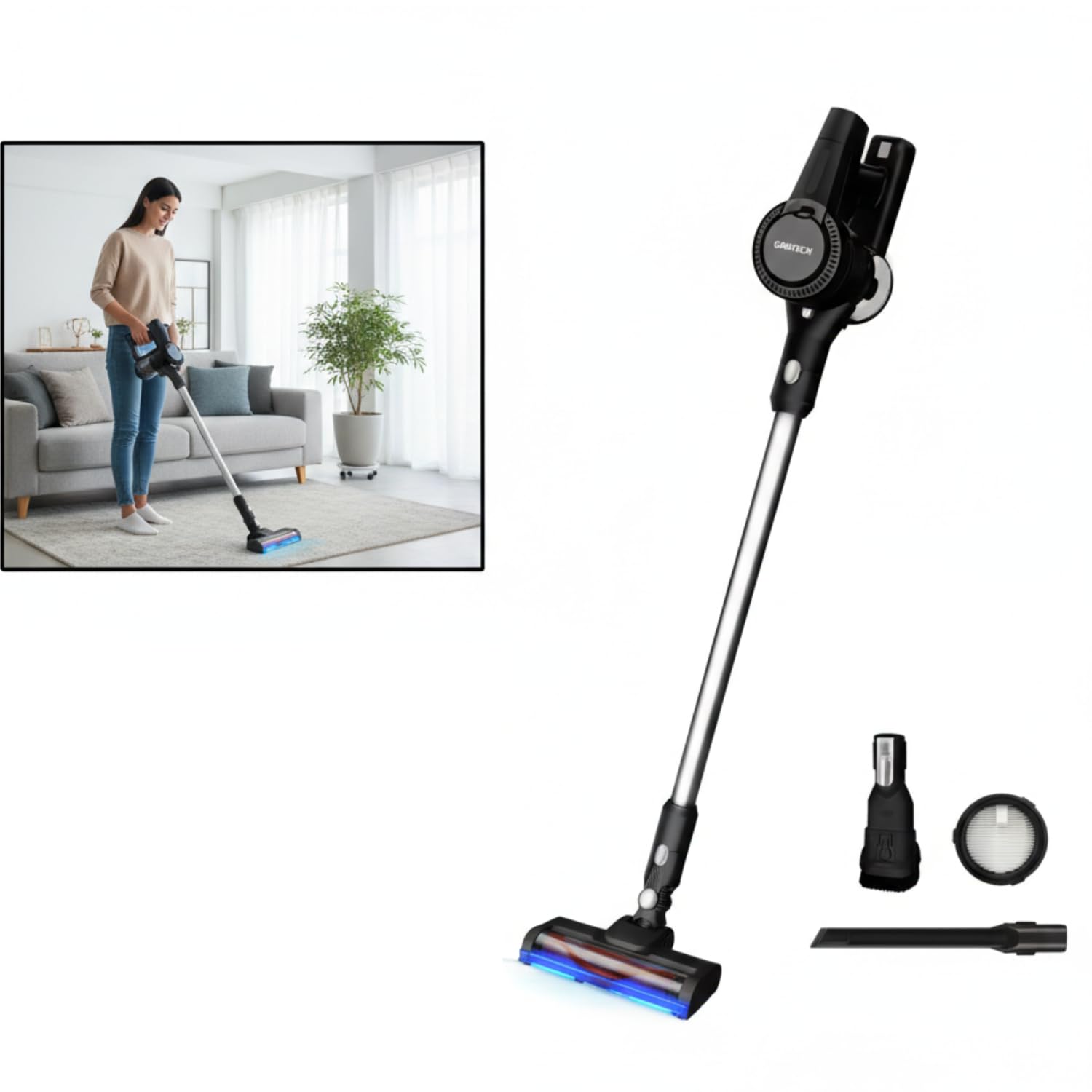 VC6 – Aspiradora de Mano Inalámbrica 250W, Cepillo Eléctrico con Iluminación LED, Motor de Alta Succión, Diseño Ergonómico y Ligero para Hogar y Coche.