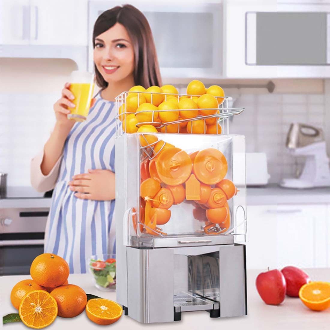 MYUYEE Commercial Orange Juicer Machine, 120W Automatic Juice Extraction Machine, Stainless Steel Squeezer 20 Oranges/Minute