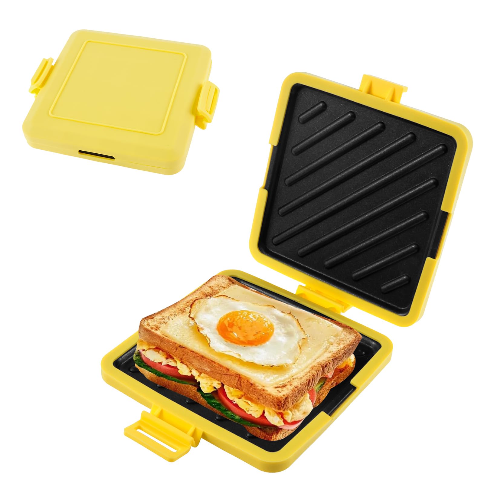 Microwave Toastie Sandwich Maker Wireless Toastie Maker Silicone Microwaveable Cookware Nonstick Plates Heatwave Technology for Cooking Delicious Crispy Sandwiches (Yellow)