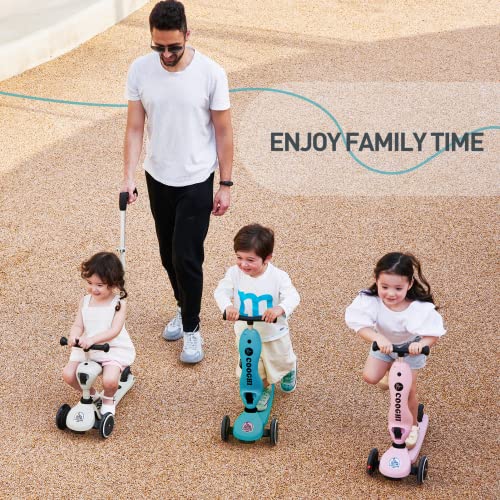 Cooghi Toddler Scooter With Helmet, 3-In-1 Kids Scooter With Flashing Wheels, Adjustable Parent Push Bar & Seat & Handlebar, Kick Scooter For Kids Ages 1-5 #TOP3