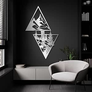 Amazon.com: Metal Mountain Wall Art, River Metal Wall Decor With Pine ...