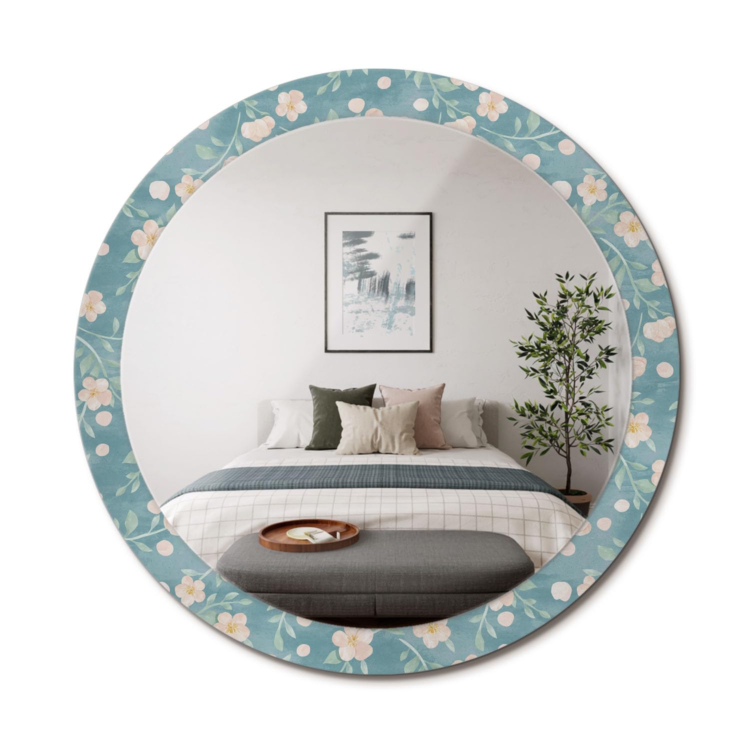 Miroir rond design minimaliste decoration murale contemporaine motif floral
