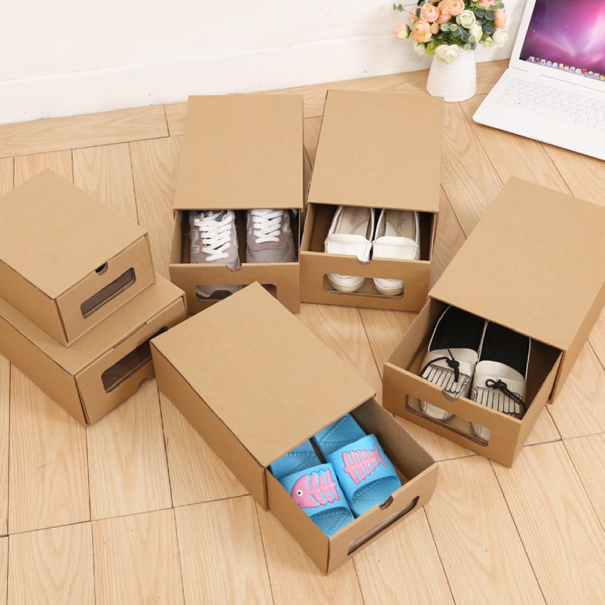 6 Pezzi Scatola da Scarpe in Carta a Cassetto Finestra Trasparente