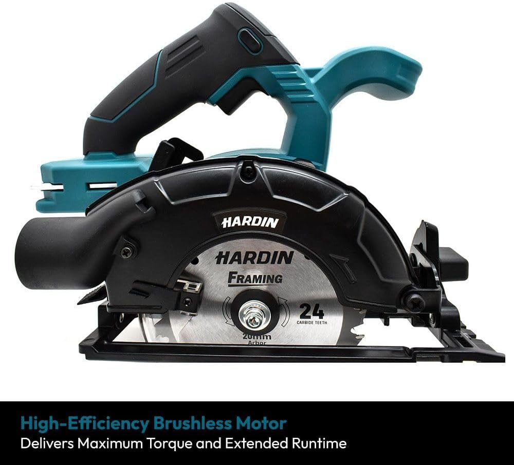 Hardin HD-8610 18V Brushless 6-1/2 Inch Cordless Circular Saw | 5,000 RPM High-Speed Cutting | 0–45° Bevel, Blade Included | Lightweight Jobsite Power – Tool Only