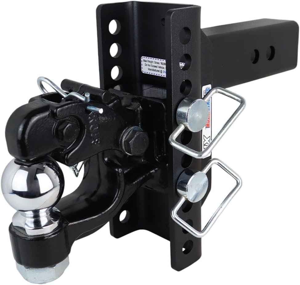 Shocker XR Adjustable Channel Pintle & Ball Hitch, Fits 2-1/2"Hitch Has 2" Ball 3" Rise/9" Drop
