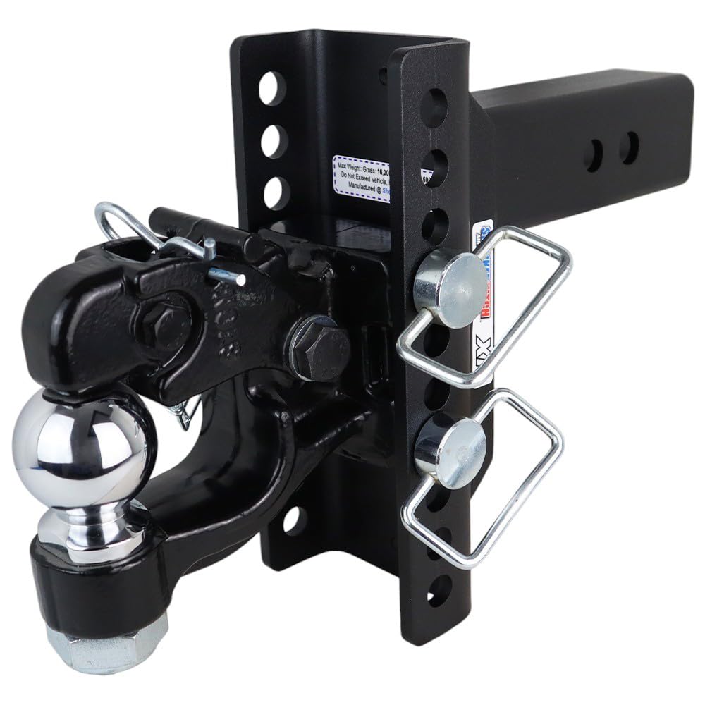 Shocker XR Adjustable Channel Pintle & Ball Combo Hitch, Fits 2-1/2