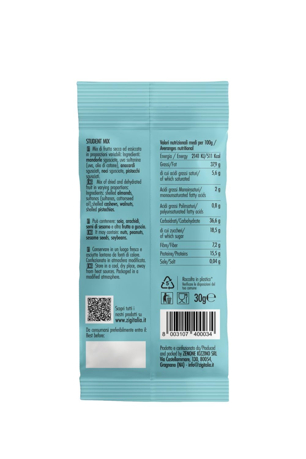 Fruits & Nuts Student mix 300g anacardos almendras nueces pasas pistachos 10 sobres