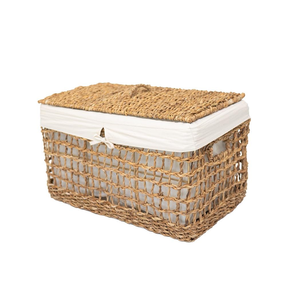 Arthur Cameron - Balu Lidded Seagrass Storage Basket & Clothes Basket – Scandi Home Decor for Stylish Utility Room Storage Solutions (Small)