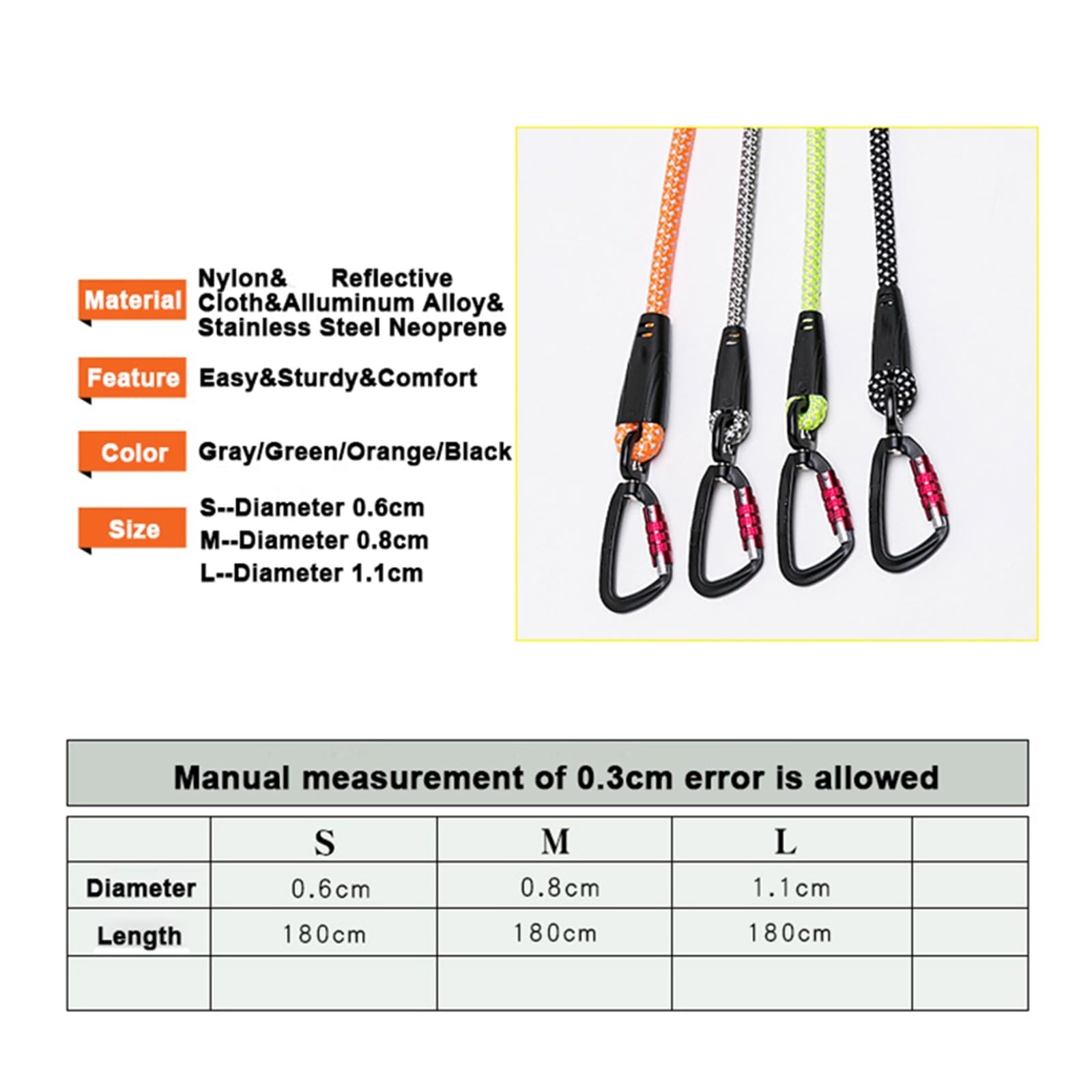 Guinzaglio per cani in nylon resistente con gancio riflettente in lega di alluminio e manico in neoprene per passeggiate ed escursioni (grigio, moschettone a L)