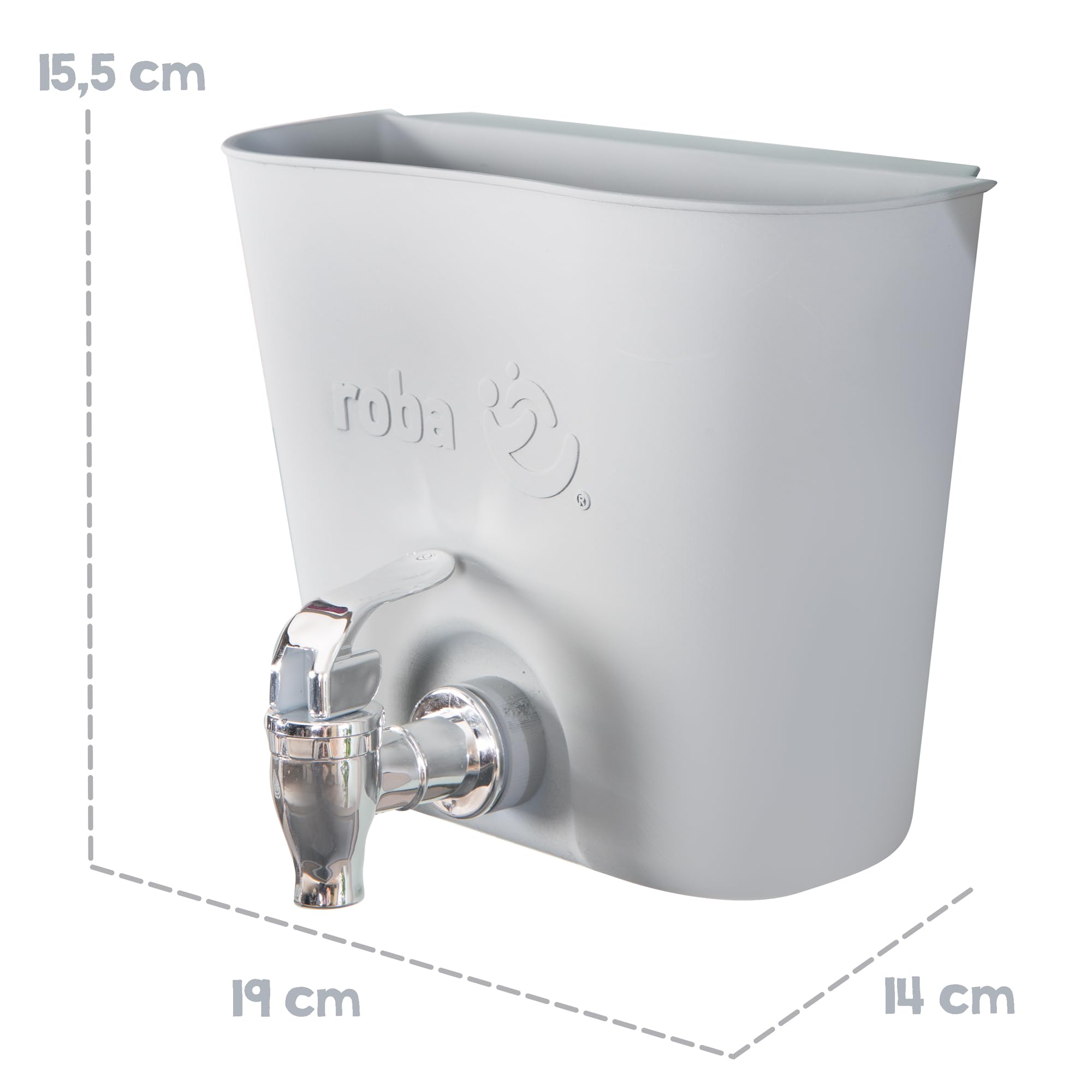 roba serbatoio d’acqua per cucine di fango e tavoli d’acqua, in plastica robusta con rubinetto, accessorio per cucine outdoor, appendibile fino a 18 mm, resistente alle intemperie, grigio