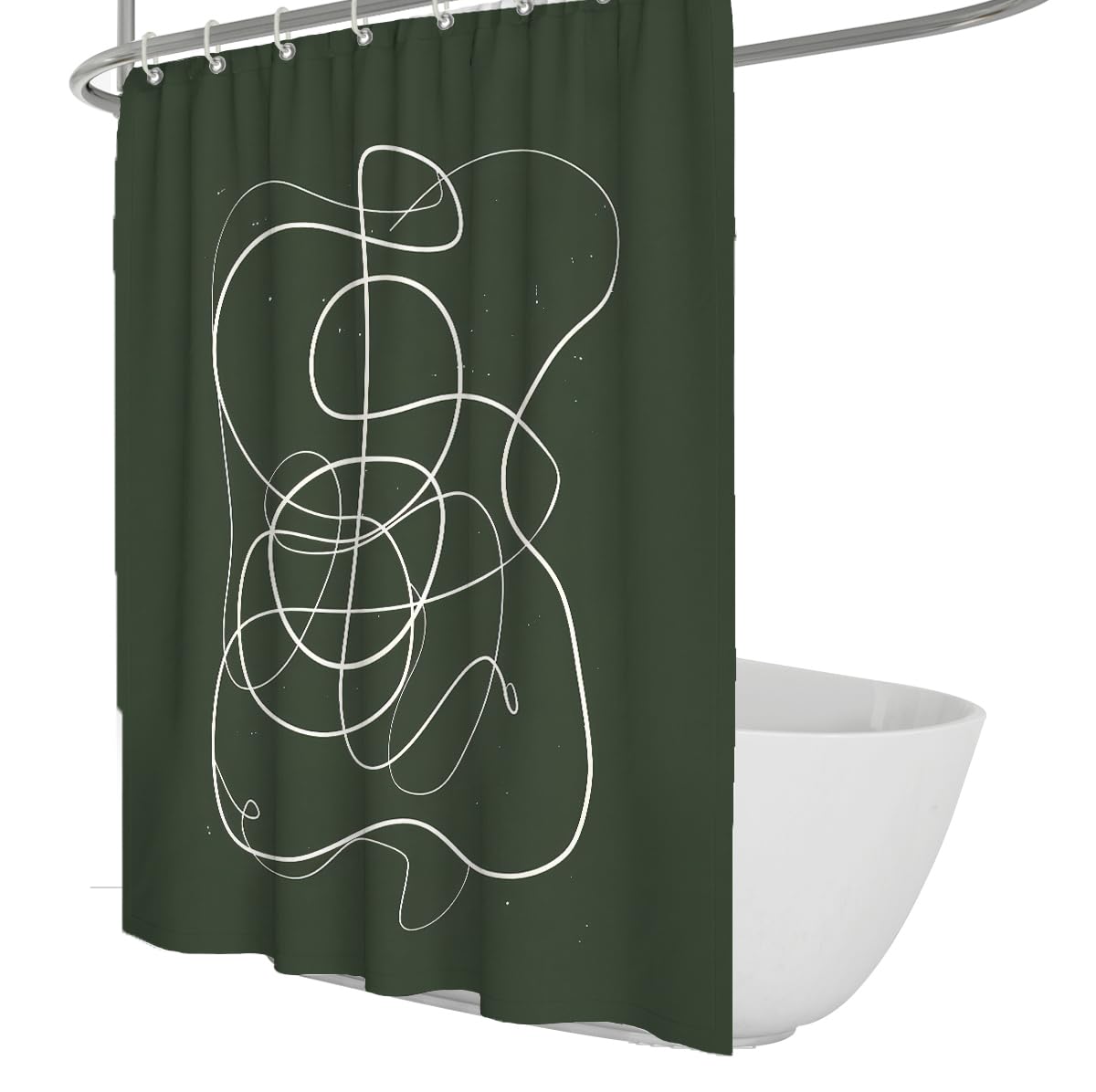 UIRINGART Dark Green White Graffiti Lines Shower Curtains W150xL180cm Abstract Minimalist Waterproof Water Repellent Walk In Shower Bathroom Decor With Hook