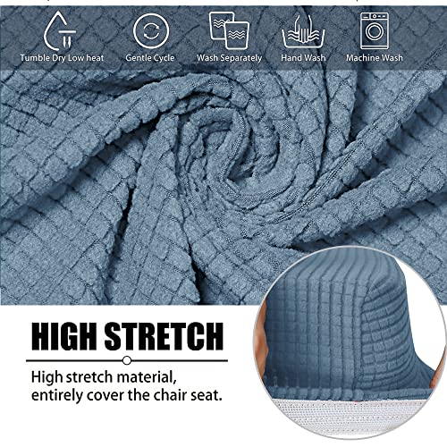 Busamedo Set Of 6 Blue Stretch Jacquard Curved Back Dining Chair Slipcovers Armrests Wingback Chair Slipcover Reusable Protectors For Office Hotel Banquet Party Decor (Blue, 6Pcs) #TOP4