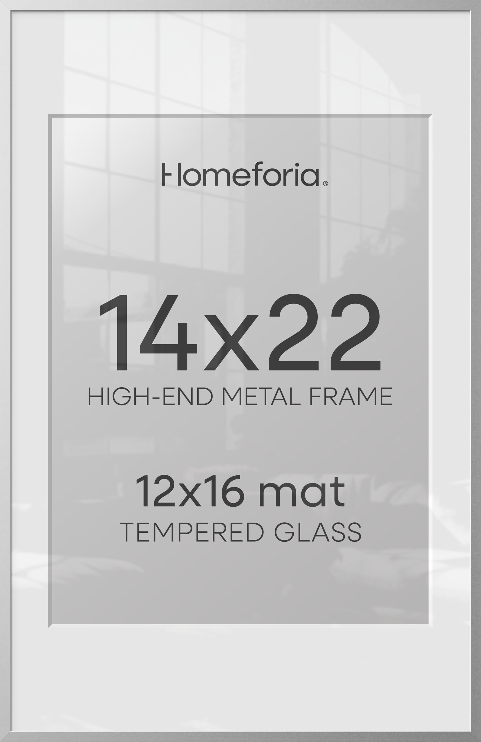 Homeforia 14x22 Silver Picture Frame, High-End Metal, 12x16 Mat, Glass | High End Aluminum, Tempered Glass, Acid-Free 12x16 Removable Mat, 14x22 in Edge-to-Edge Display 22x14, Wall Kit, Set Of 1