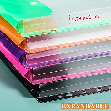 24PCS Plastic Wallets A4 Punched Pockets, Expandable Envelope Document Plastic Folders with Button and Label Pocket for School Home Office (Vertical)