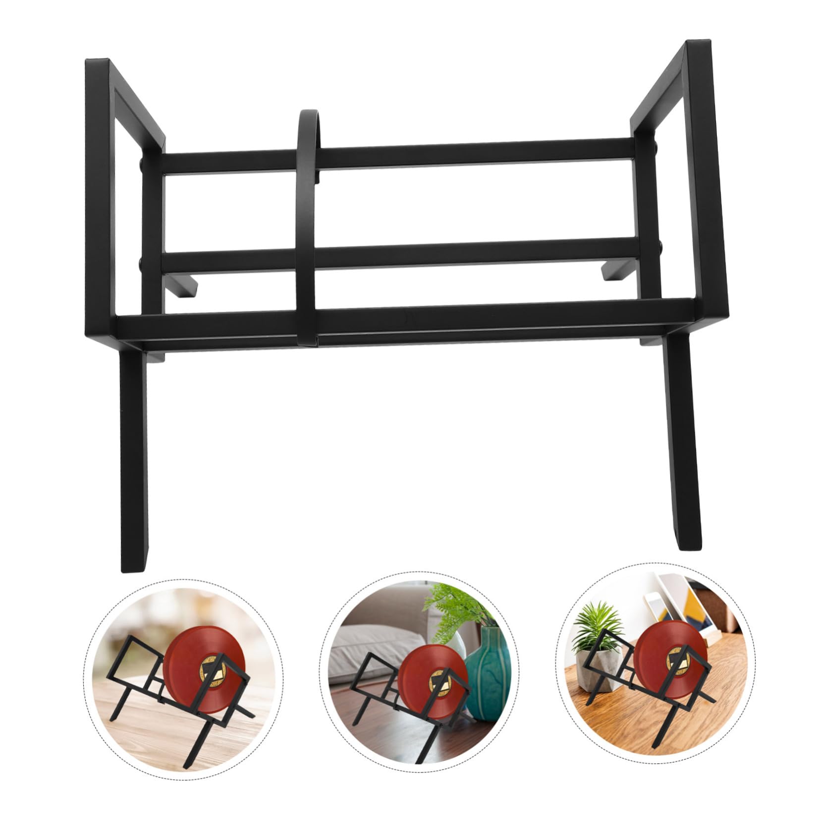 Hemobllo Porta Dischi Vinile e CD in Ferro Nero Supporto da Tavolo, Organizzatore Desktop Paraurti Laterali, Design Moderno e Semplice per Ufficio o Casa