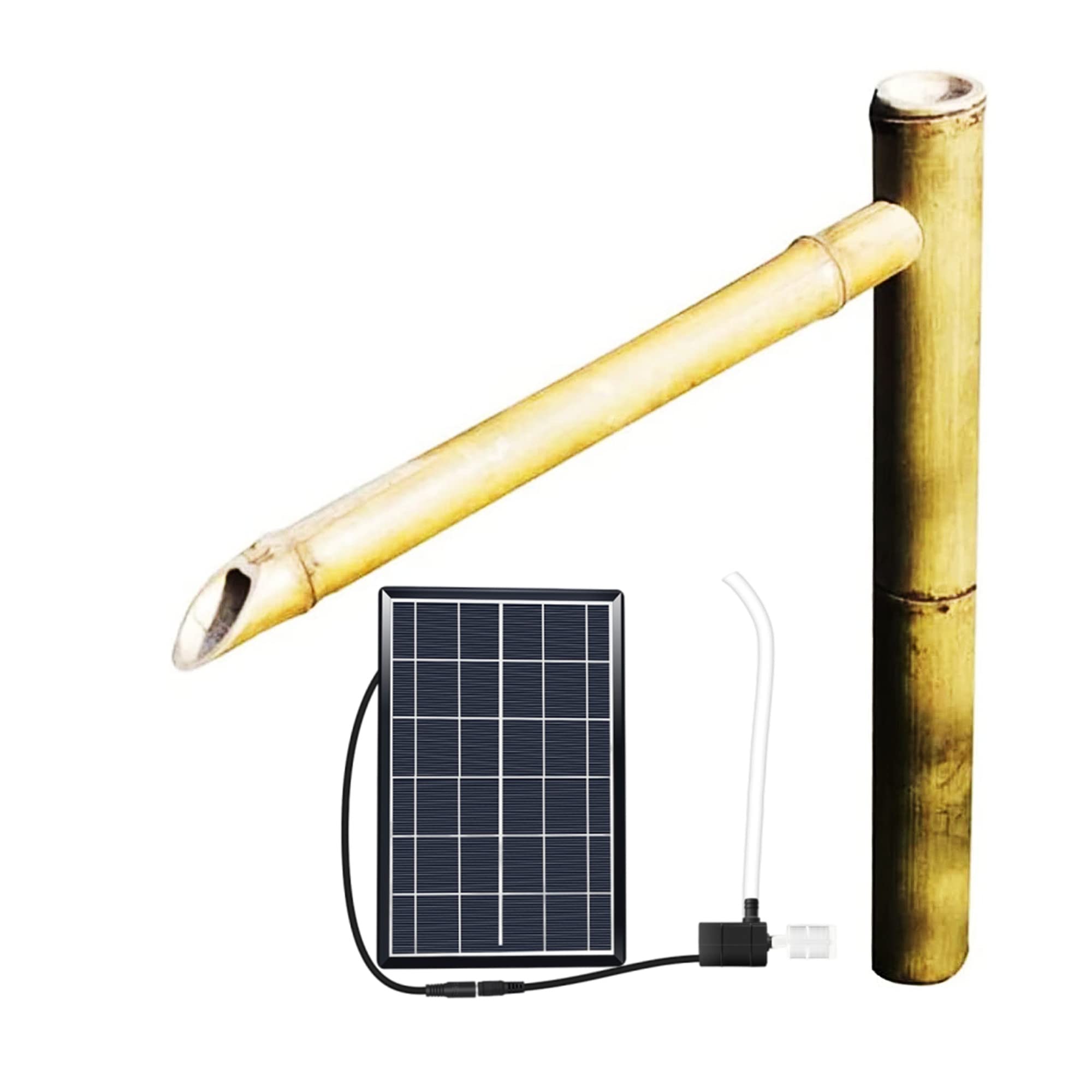 asdchZen Bamboo Water Fountain With Solar Pump, Garden Decoration Feng Shui Zen Fountain, Outdoor Water Landscaping Decor, For Indoor Outdoor, & 45Cm