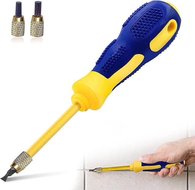 Acehome 4 In 1 Tile Grout Remover, Grout Scraping Rake Tool with 2 Carbide Alloy Head Grout Clean Remover Scraper for Cleaning Tile Joints/ Corner/Seams (0.8mm,2mm,3mm,4mm Head)
