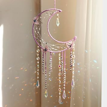 Artilady Butterfly Dream Catcher for Girls, Purple Large Crystal Suncatcher