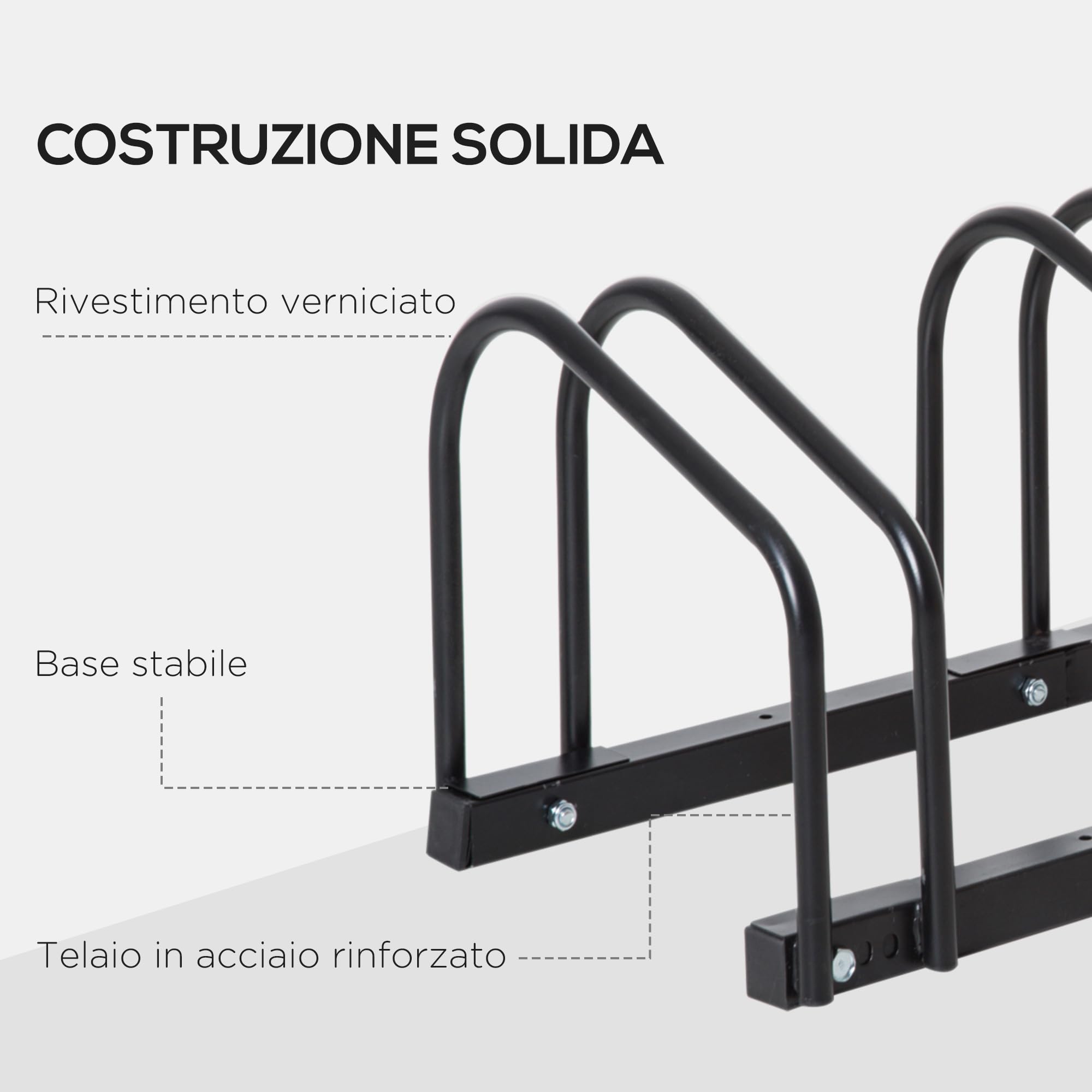 HOMCOM Rastrelliera Biciclette da Pavimento o Parete, Portabici da Terra per 6 Biciclette in Acciaio, Ruote Fino 65 mm, 179x33x27 cm, Nero