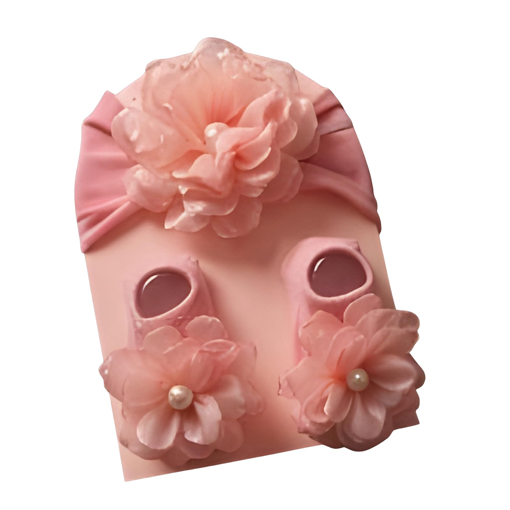 The Blossom Collection Baby Headband and Booties Set, Cotton, Floral with Pearl Detail, Newborn Gift Set (Dark Pink)-image-35