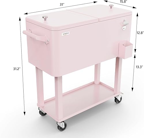 Vista 36 de VINGLI Baúl de hielo rodante de 80 cuartos de galón, carrito portátil para fiestas en el patio, bar, con estante, piscina de bebidas con abridor