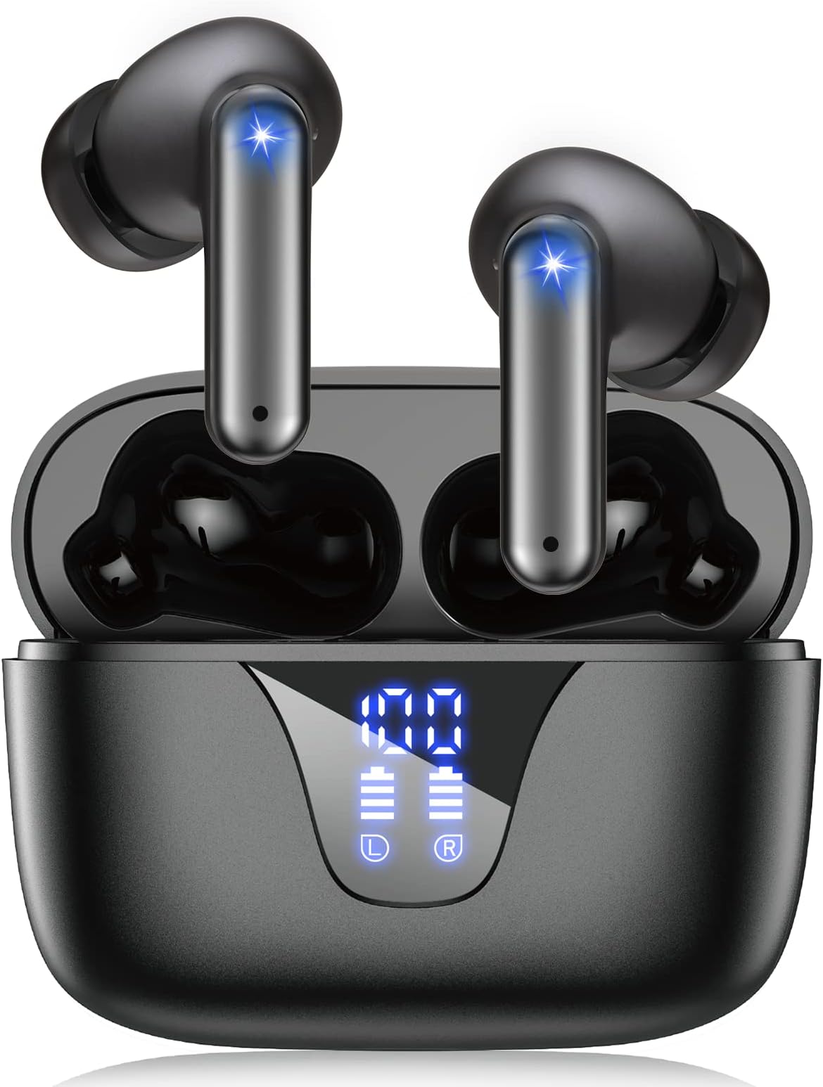 ZIUTY Wireless Earbuds Bluetooth Headphones, 50H Playtime Ear Buds with Mic, LED Digital Display Charging Case, IPX7 Waterproof, Deep Bass Stereo, in-Ear Earphone for iPhone Andriod Phone