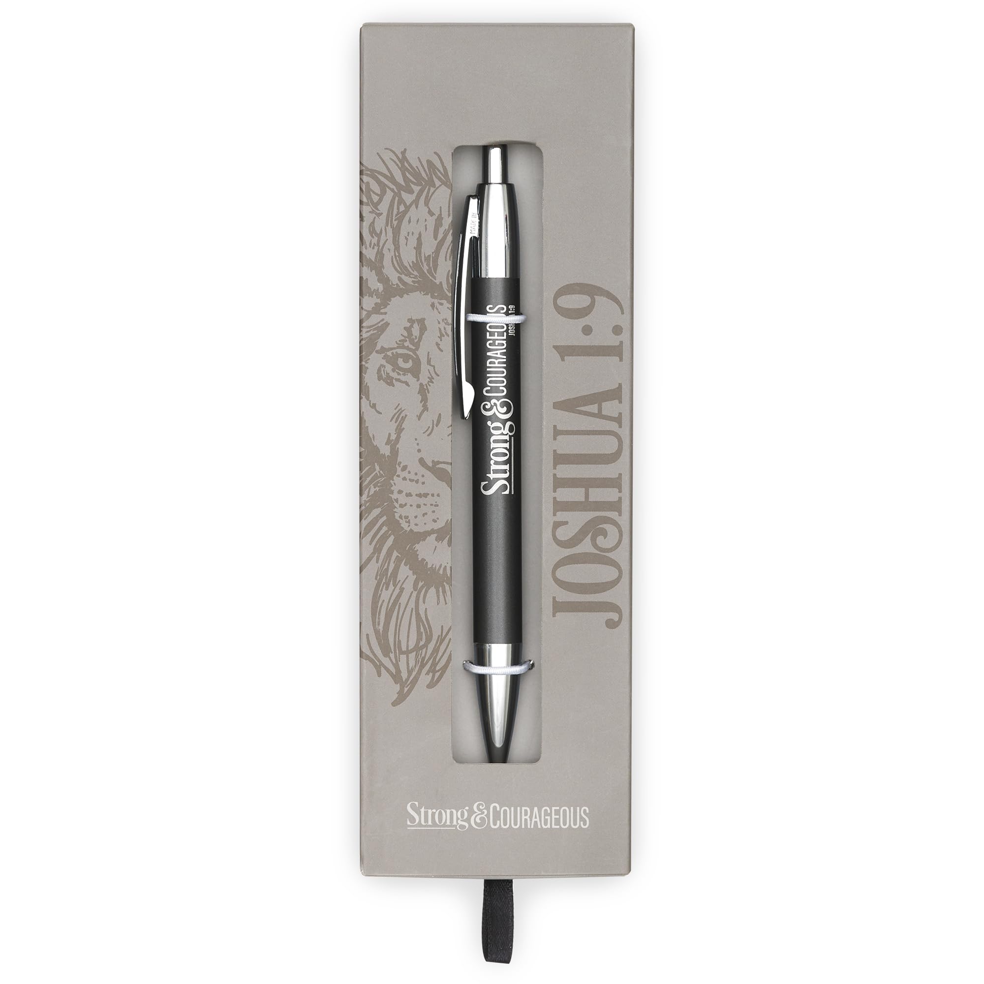 Christian Art Gifts Scripture Clip Medium Ballpoint Black Ink Pen in Box for Men: Strong & Courageous - Joshua 1:9 Inspirational Bible Verse,