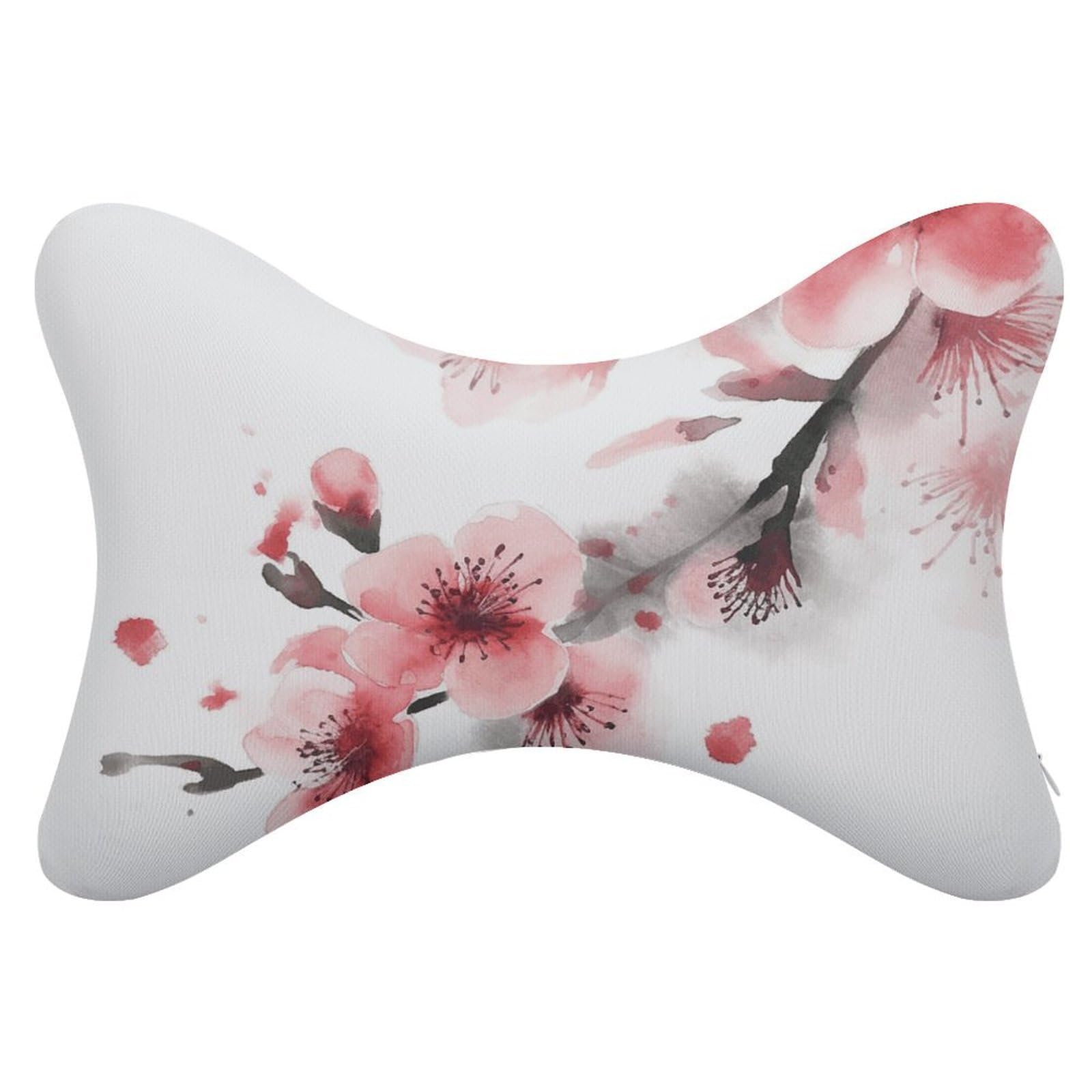 JTREHY Asian Watercolor Pink Cherry Florals Car Neck Pillow Dog Bone Shaped Travel Neck Headrest Back Chiropractic Car Support Pillow Adjustable Strap Sofa Lounge Chair Head Pillows for Car Seat