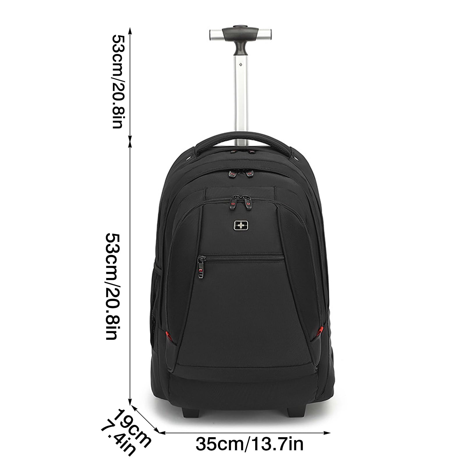Mochila de Viaje de 50 L con Ruedas, Gran Capacidad, con Ruedas silenciosas y duraderas, Correas Ocultas para Viajes o Negocios,Negro